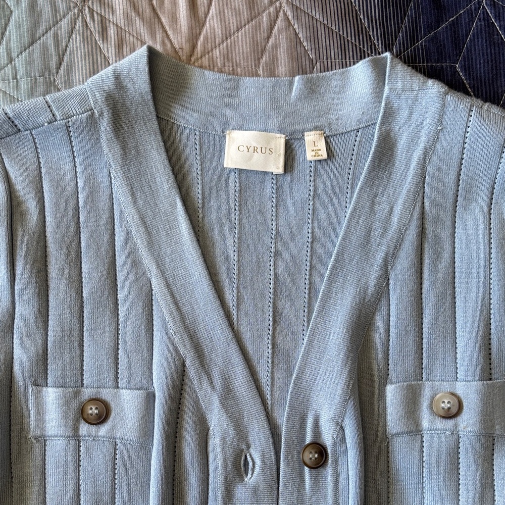 Cyrus Sky Blue Ribbed Cardigan - Picture 2 of 5
